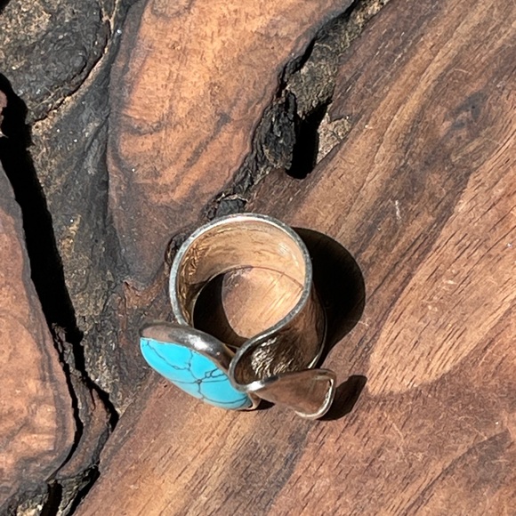 Vintage HOB Mexico Sterling Silver Turquoise Wrap Bypass Southwestern Ring, 8.5 - Picture 7 of 7